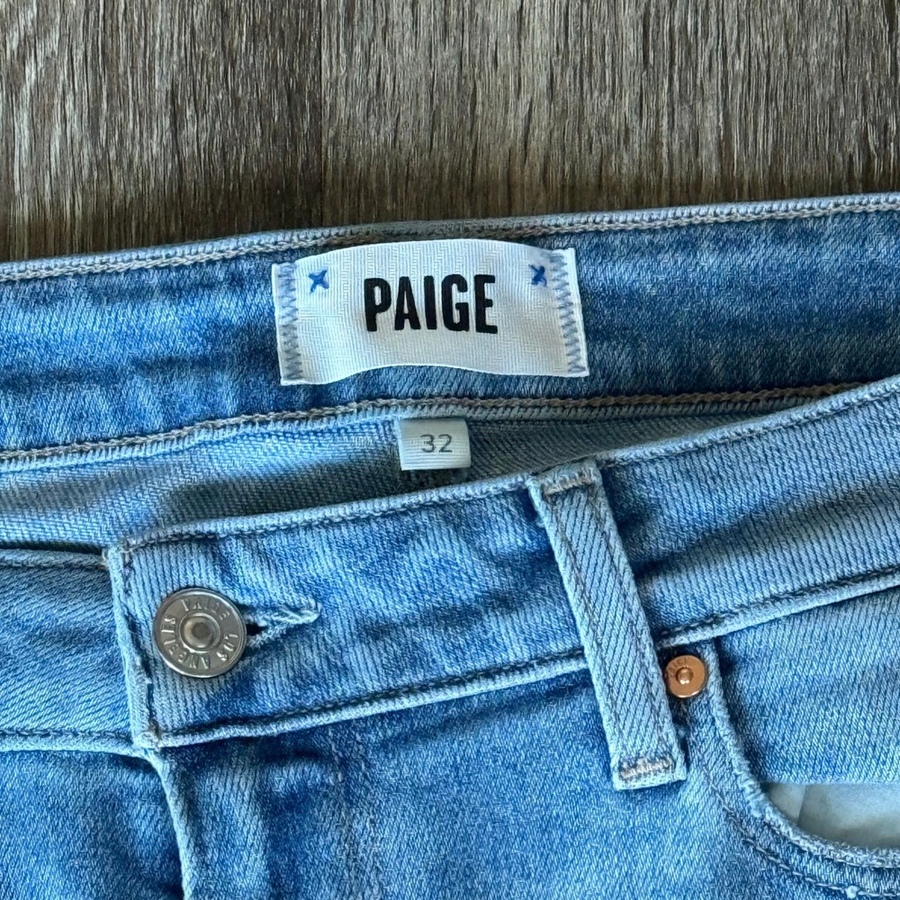 PAIGE Cindy Straight Leg Jeans 32 Light Wash Blue Stretch Denim High Rise 90s - Picture 4 of 5